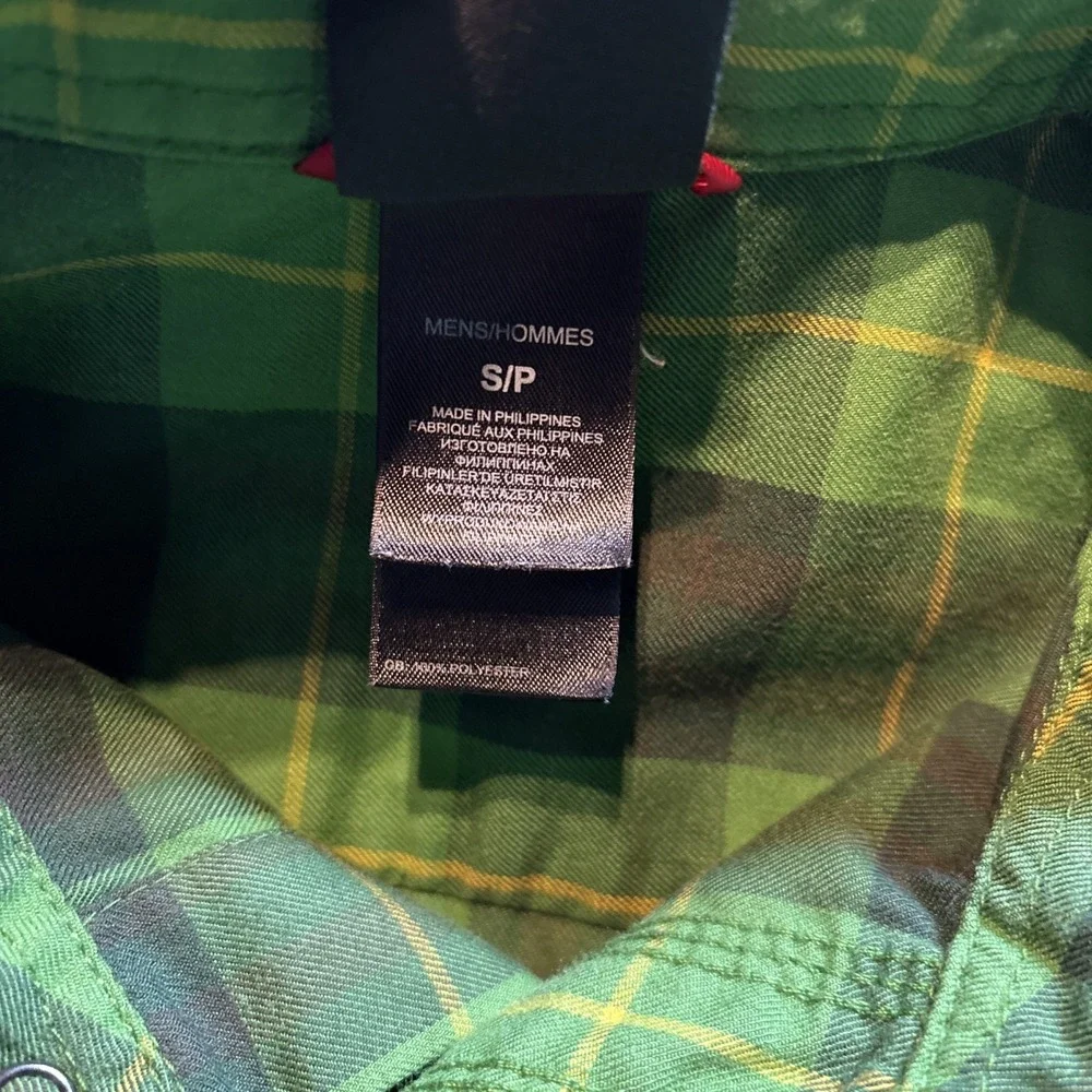 North Face Plaid Snap Button Long Sleeve Button Up Men's S Green 2 Pocket Hiking